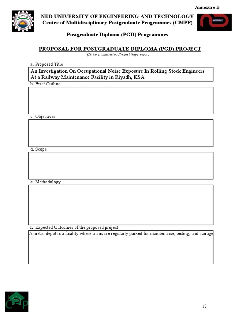08 - Annexure B - Proposal For Postgraduate Diploma (PGD) Project | PDF