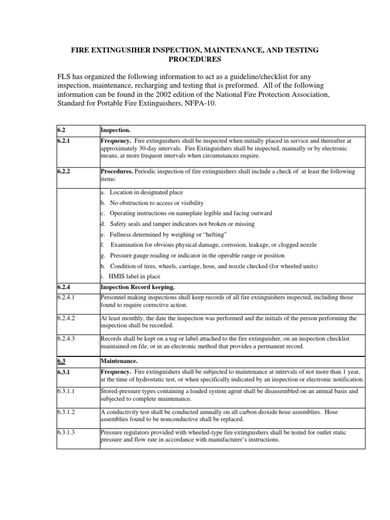 Fire Extinguisher Test Procedures | PDF