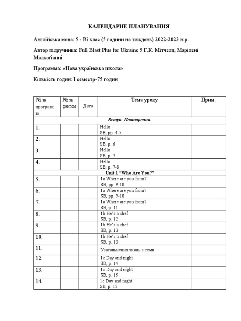 Full Blast 5 год І семестр PDF