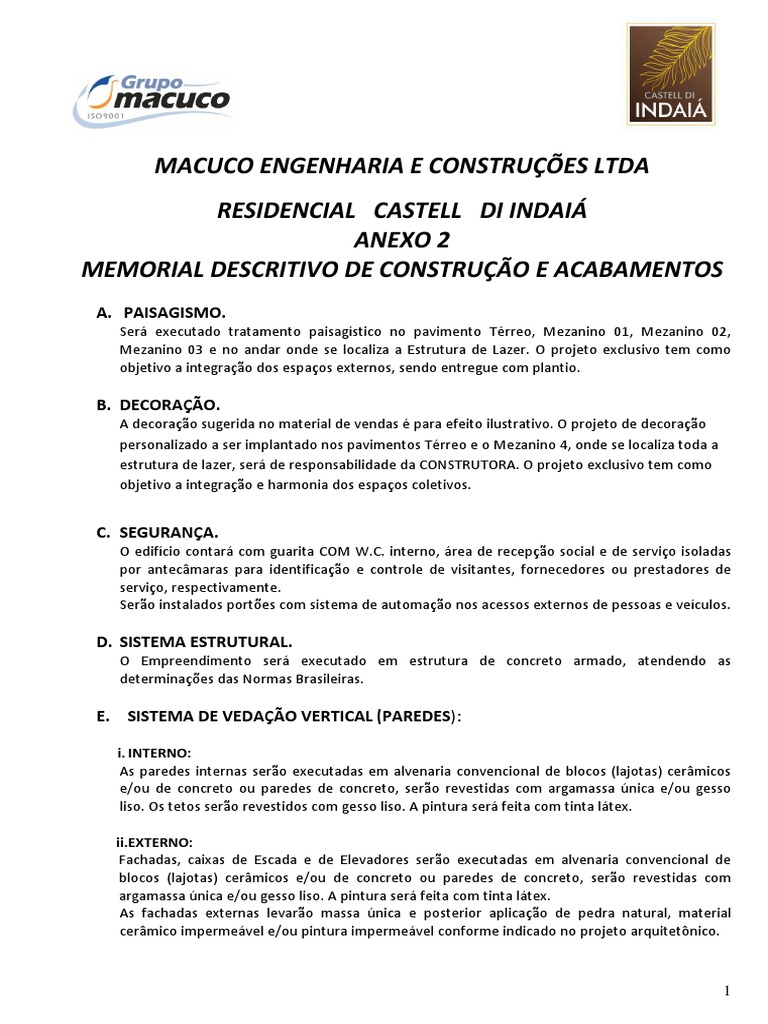 Memorial Descritivo Residencial Indaiá | PDF | Tinta | Pinturas