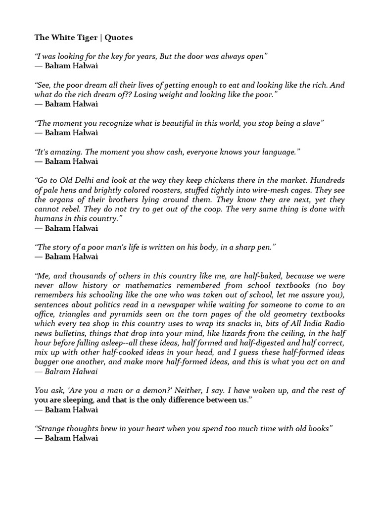 The White Tiger (Quotes) PDF