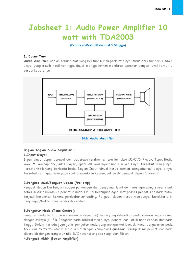 Jobsheet 1 Amplifier Tda 2003 | PDF