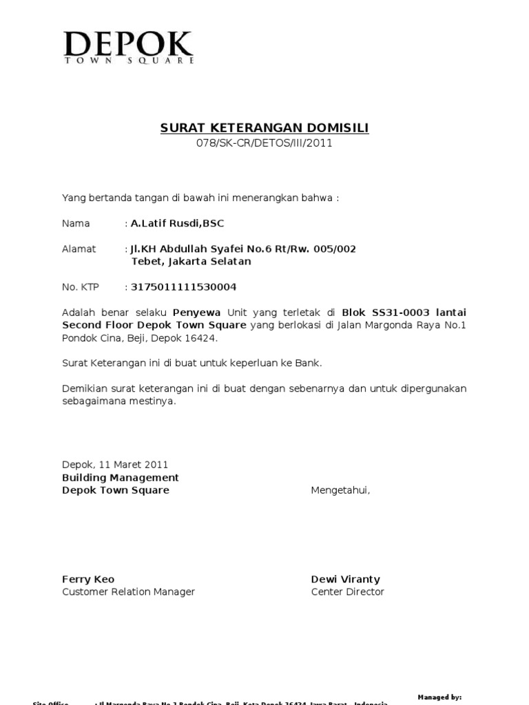 Surat Keterangan Domisili