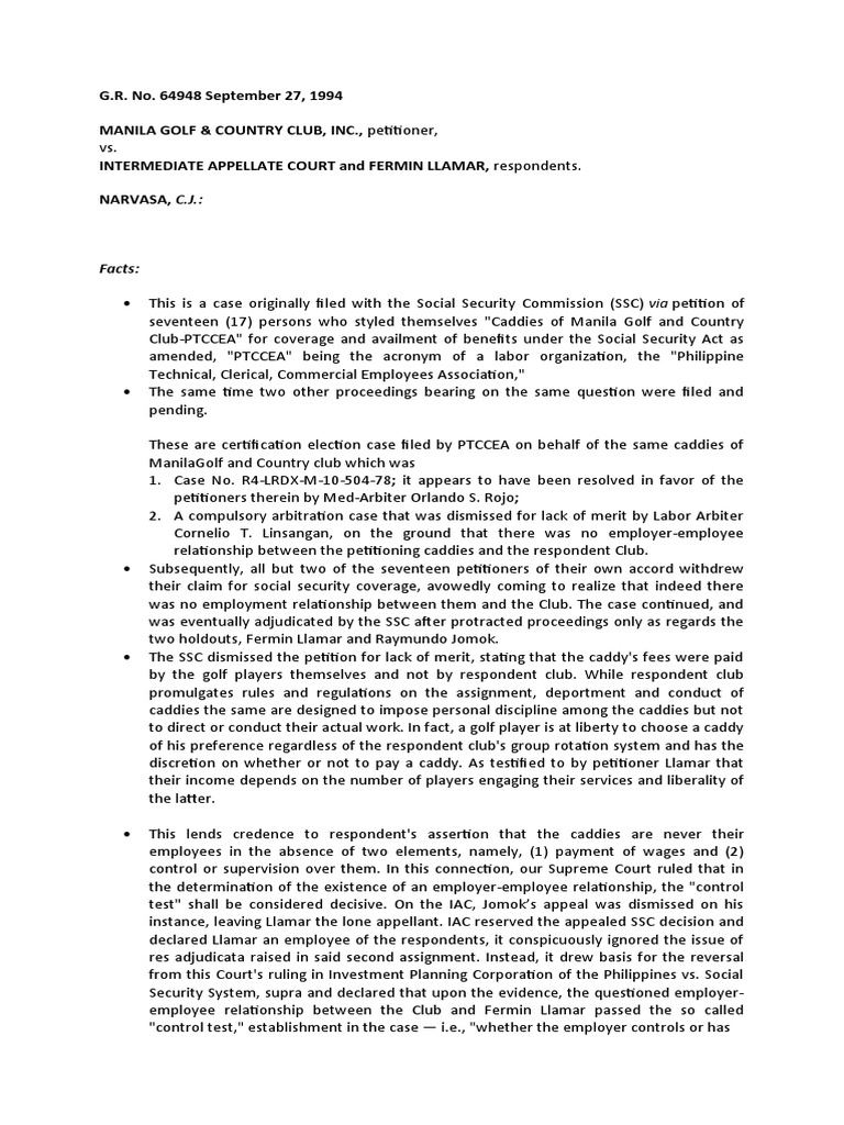 Caddies' Employment Status at Manila Golf Club | PDF | Employment ...