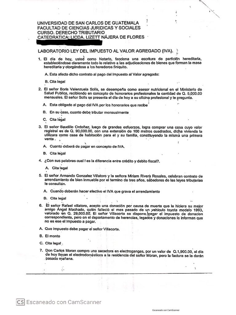 Laboratorio - Ley Del Impuesto Al Valor Agregado Iva | PDF