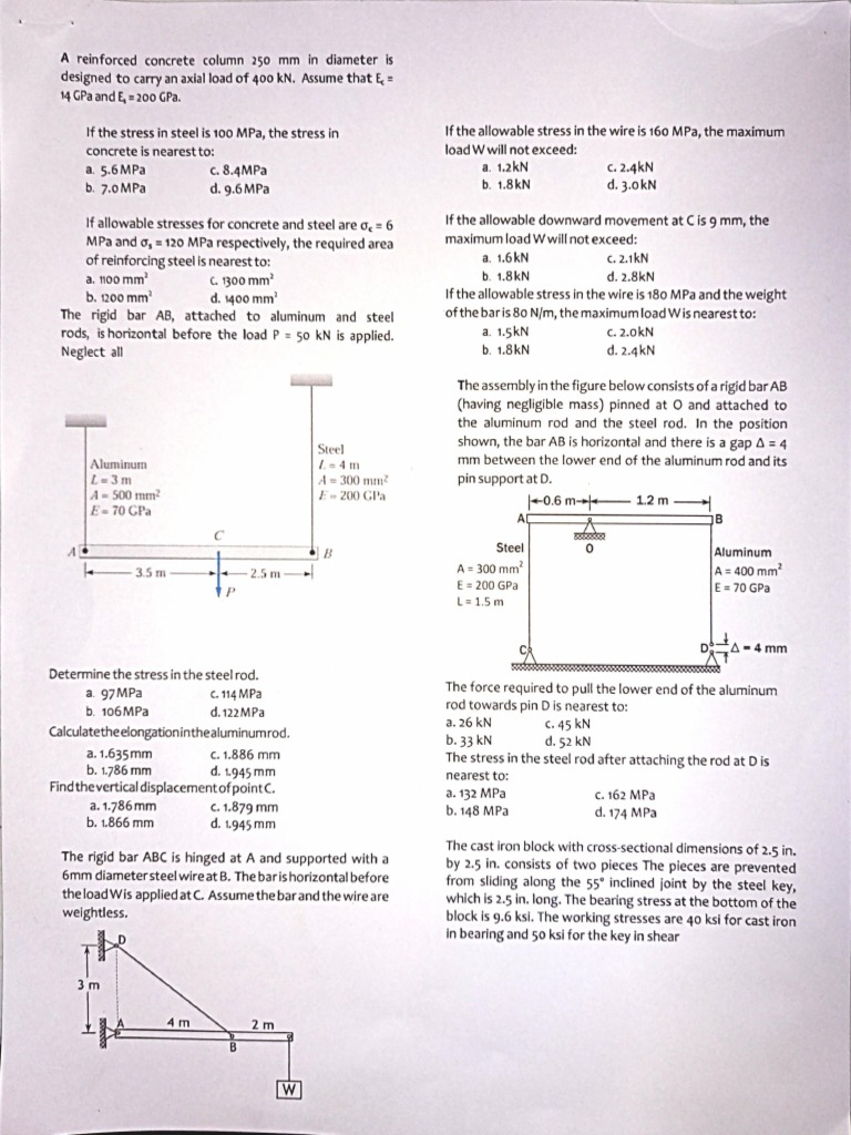 Mechanics of Deformable Bodies (Problem Set) PDF