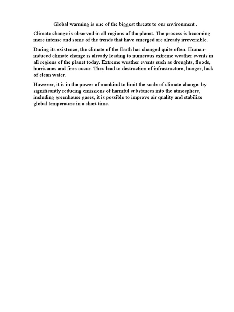 Global Warming Is One of The Biggest Threats To Our Environment | PDF