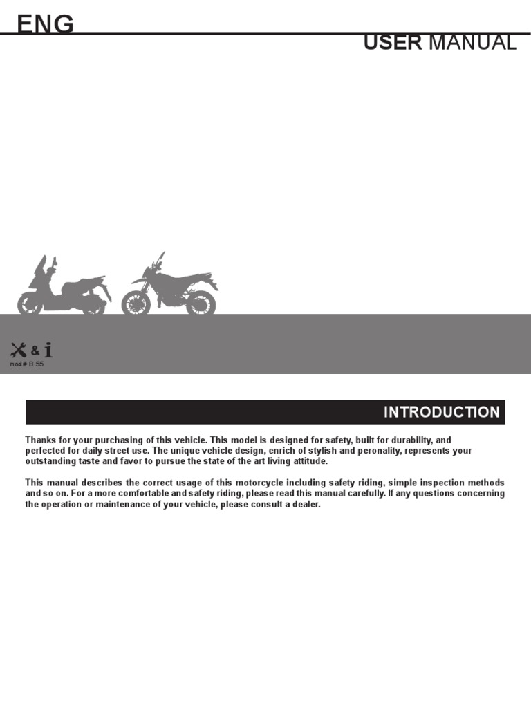 Motorcycle User Manual B 55 | PDF | Brake | Headlamp