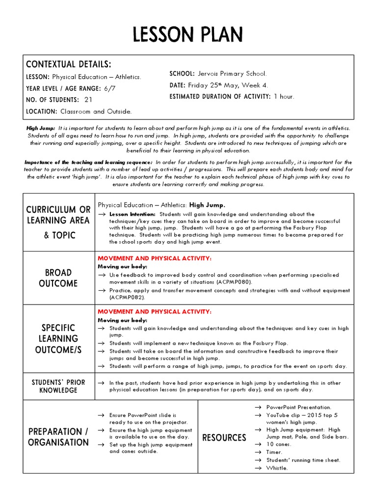 High Jump Lesson Plan PDF