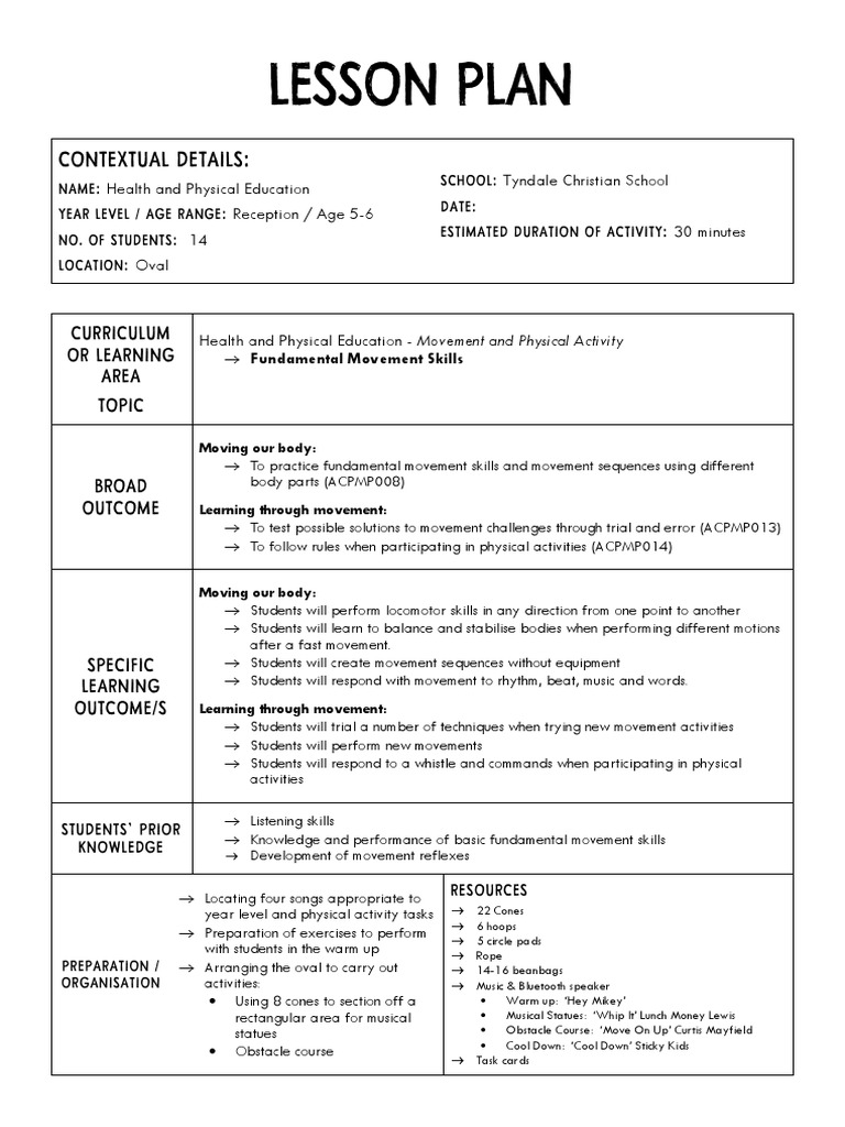 Fundamental Movement Skills Lesson Plan | PDF | Learning | Physical ...