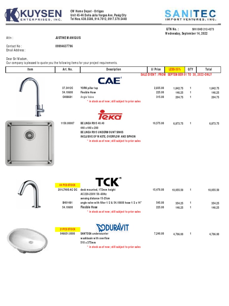 Sanitary Fixtures Quotation (Duravit) | PDF | Payments | Cheque