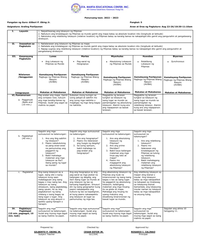 1st Quarter A.P 5 - Week 1 | PDF
