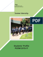 Student Profile Summer Internship PGDM 2015 17