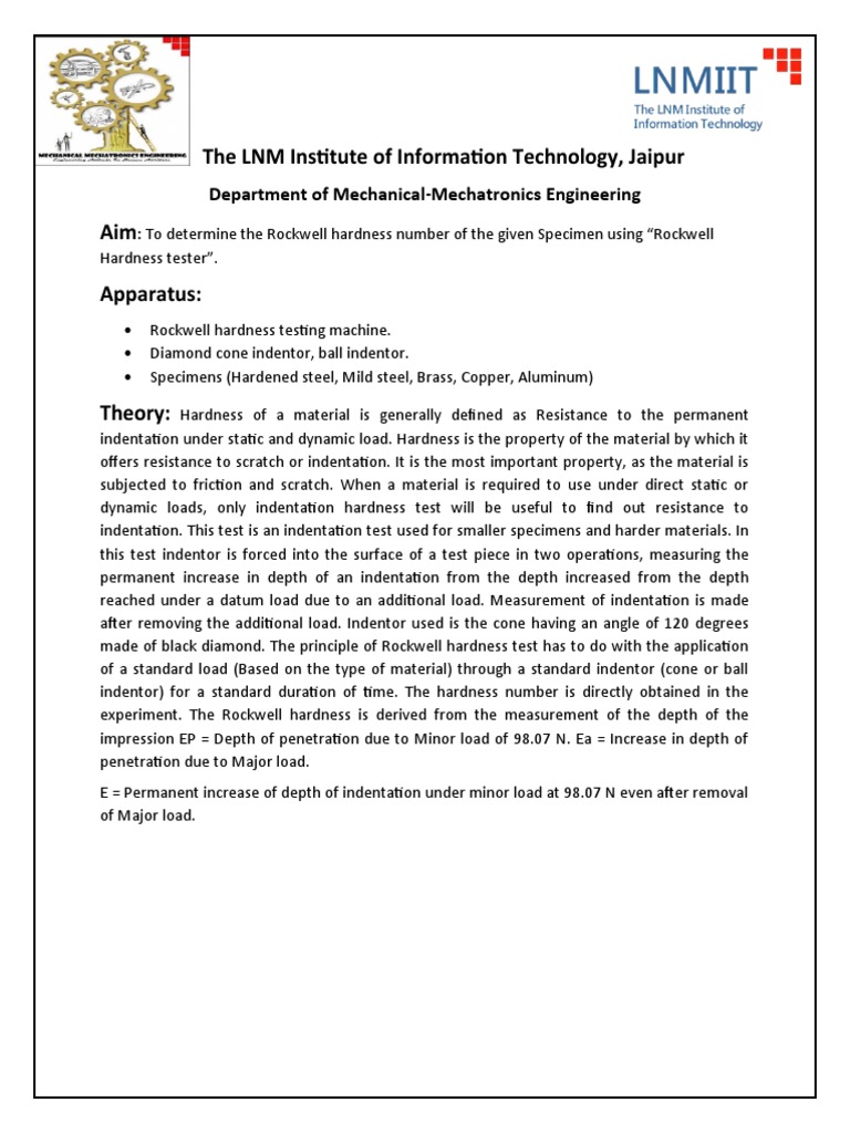 Determining the Rockwell Hardness Numbers of Various Metal Specimens