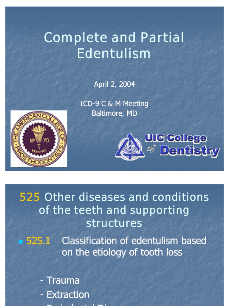Dental ICD9CM April 2004 (2) Dentures Dentistry Branches