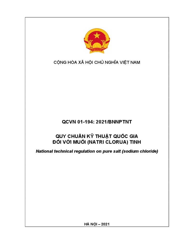 Quy chuan viet nam qcvn 01 194 2021 bnnptnt bo nong nghiep va phat