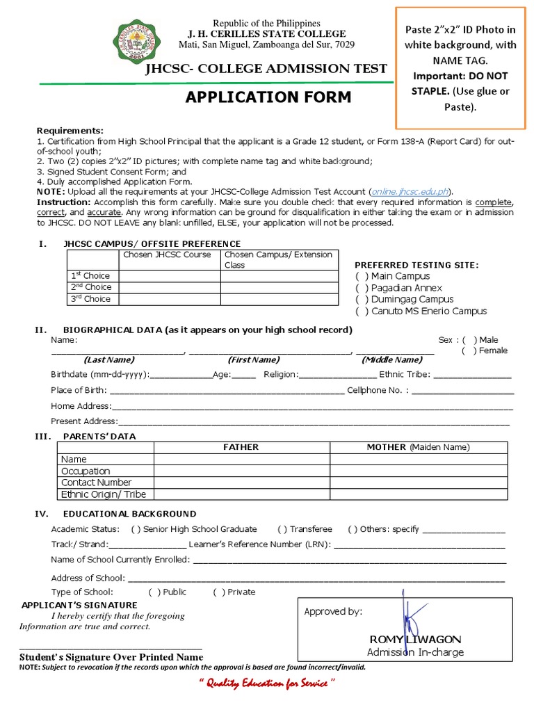 JHCSC College Admission Application 2025 | PDF | University And College ...