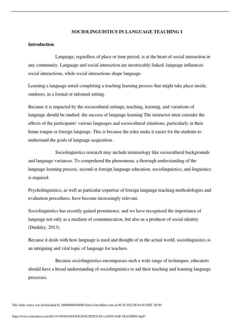 Sociolinguistics in Language Teaching | PDF | Second Language ...