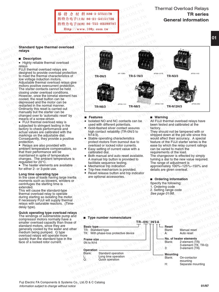Fuji TR-Series Thermal Overload Relays | PDF | Relay | Energy Technology
