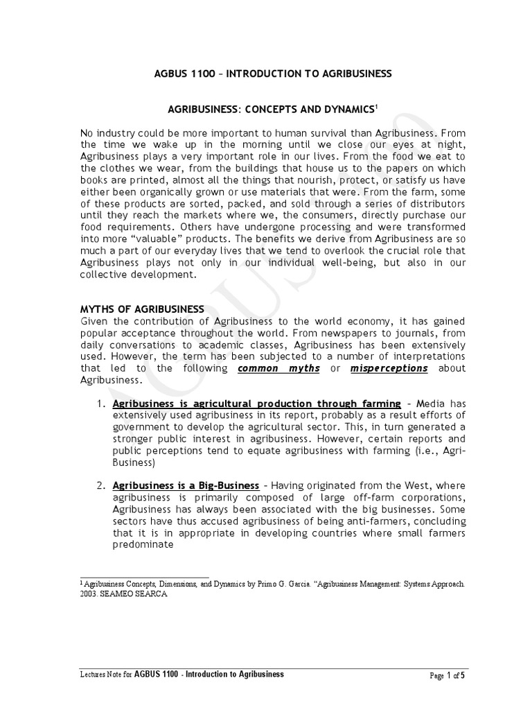 Introduction to Agribusiness Concepts | PDF