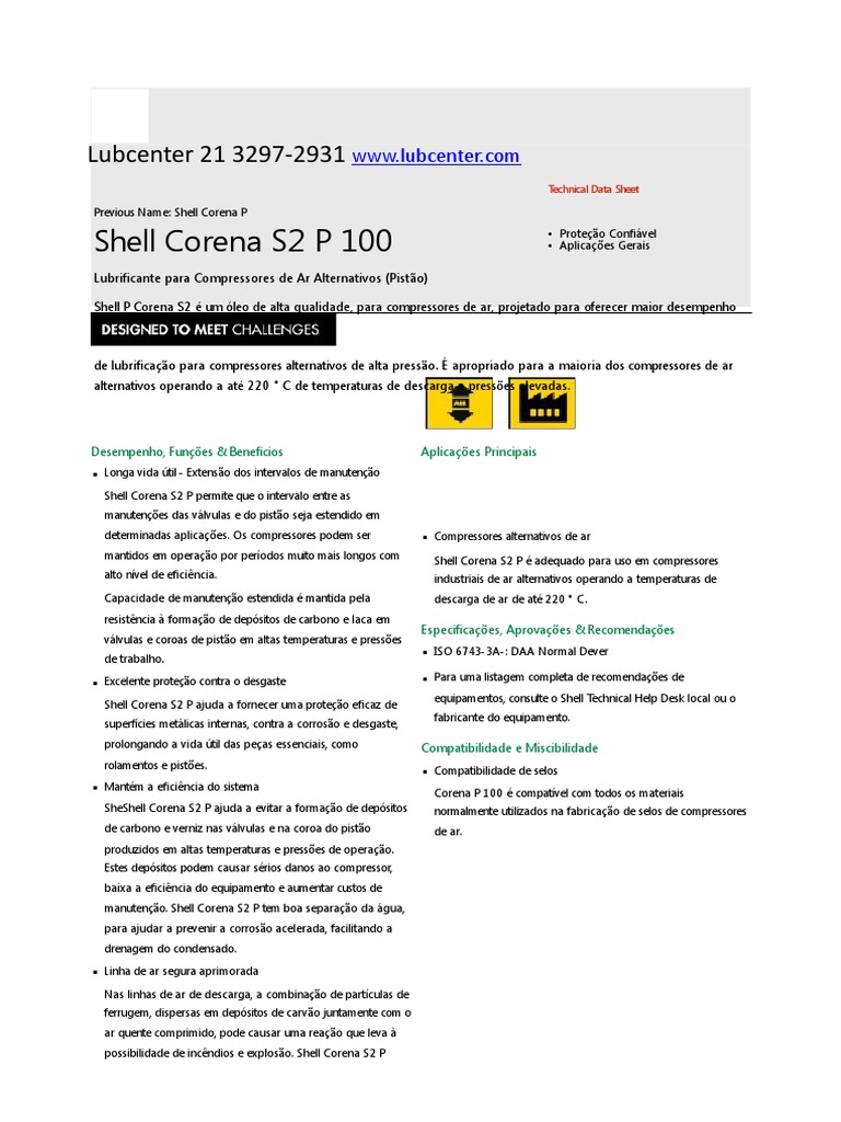 Ficha Técnica Shell Corena S2 P 100 | PDF | Vestir-se | Pistão