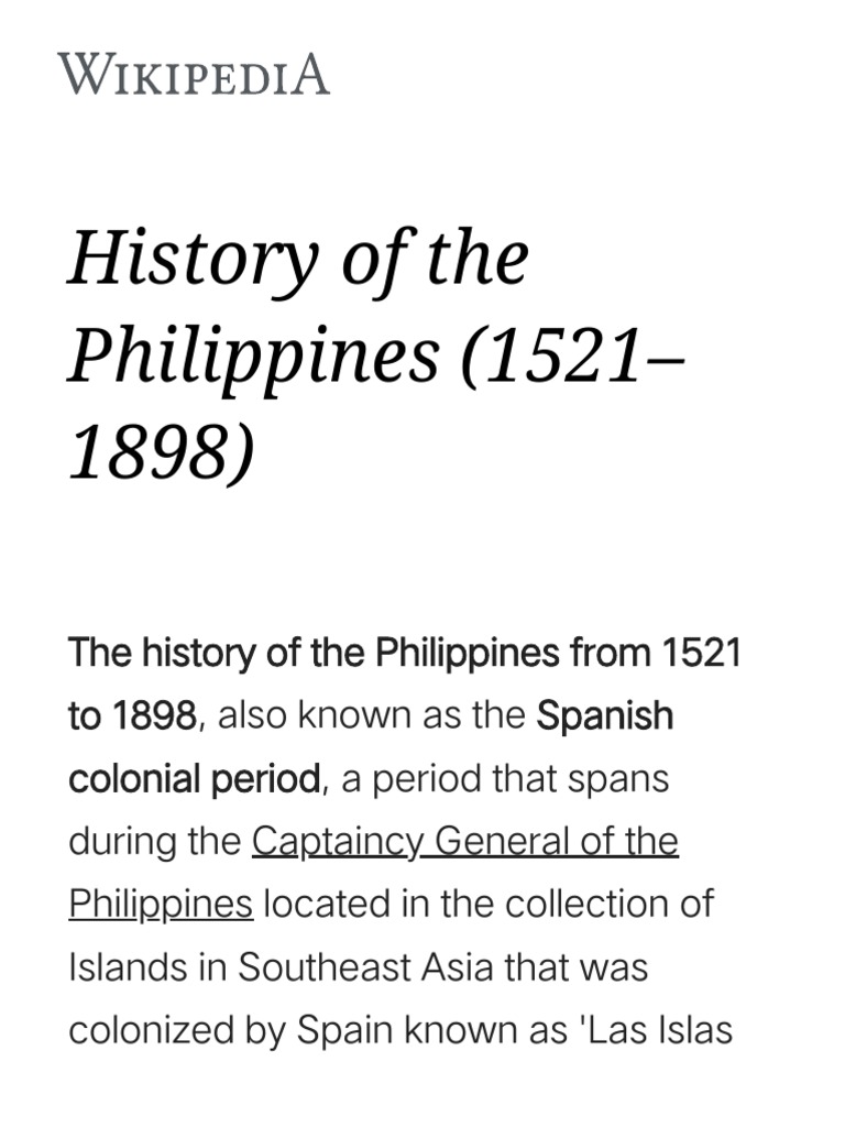 History Of The Philippines 1521 1898 Wikipedia Pdf Former