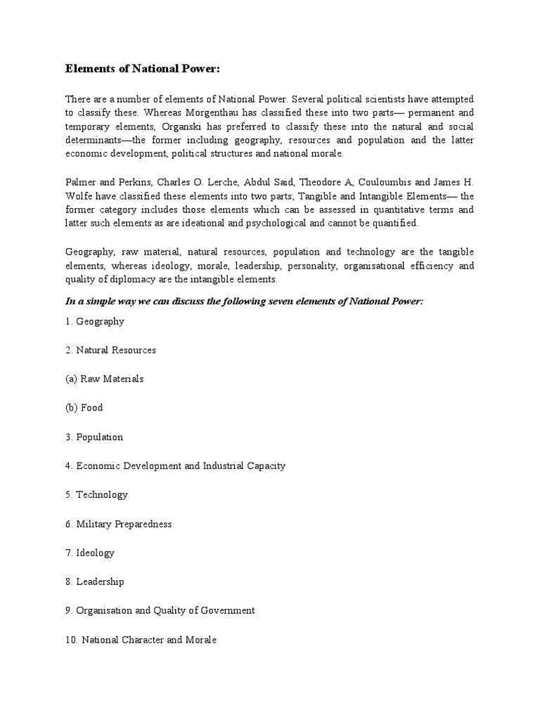 Elements of National Power PDF International Law Leadership