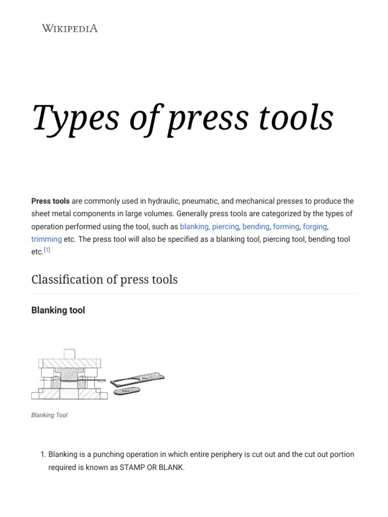 Types of press tools Wikipedia PDF Process Engineering Business
