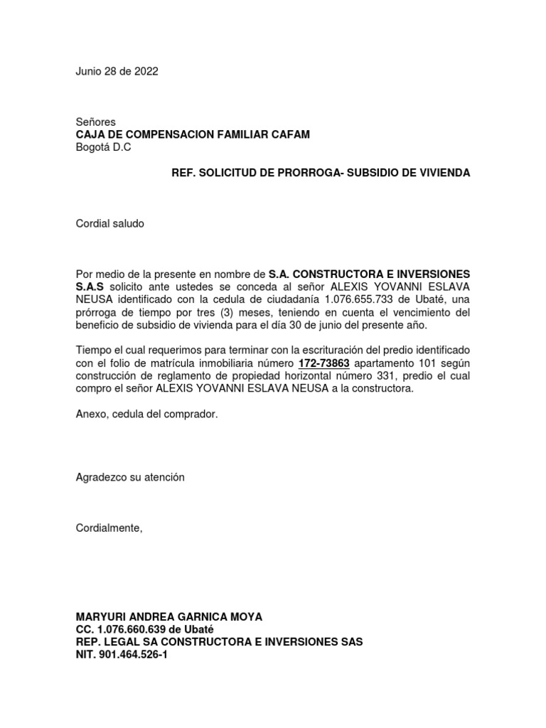 Solicitud de Prórroga | PDF