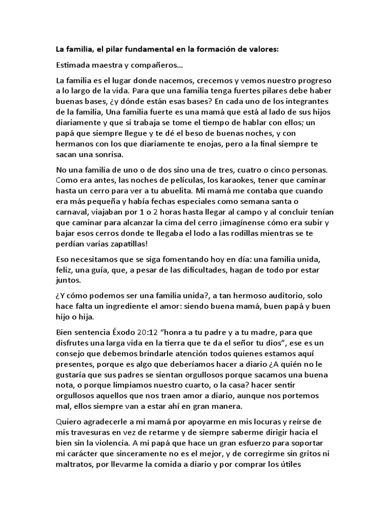 La Familia: Pilar de Valores y Unión | PDF