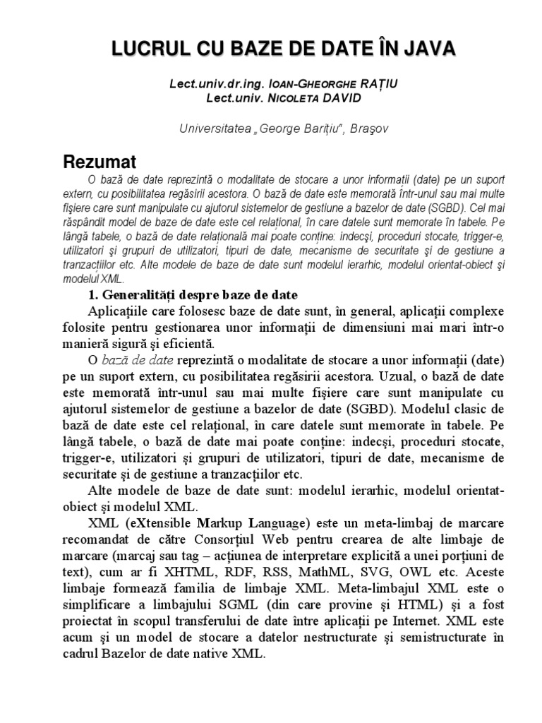 Lucrul Cu Baze de Date in Java | PDF
