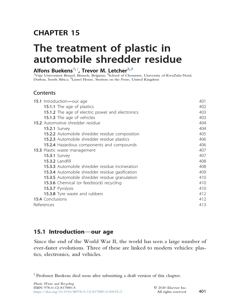 The Treatment of Plastic in Automobile Shredder Residue Alfons Buekens
