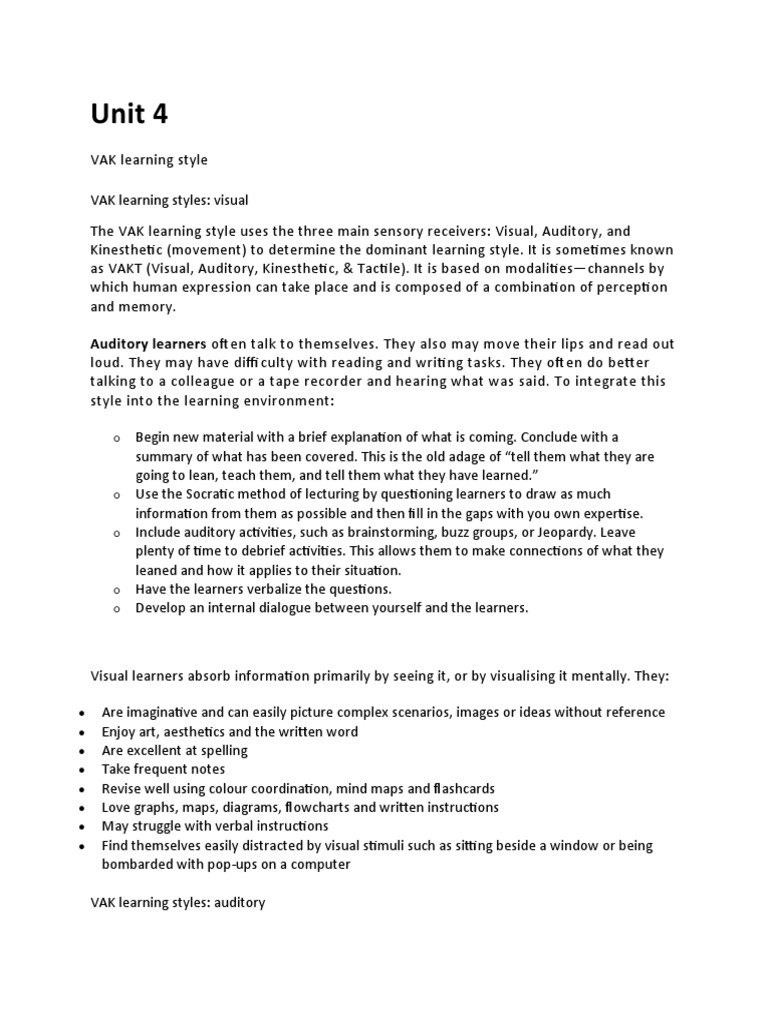 Styles Of Learning Vak Pdf _ Students’ Learning Strategies Based on ...