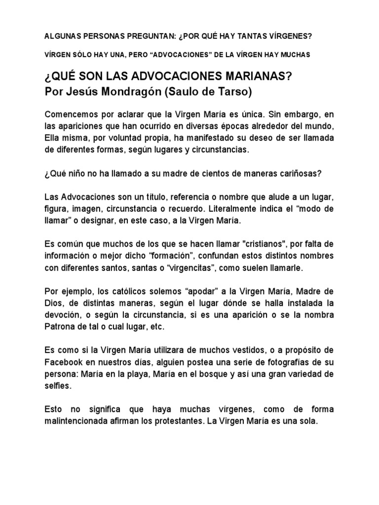Algunas Personas Preguntan ¿Por Qué Hay Tantas Vírgenes PDF María, madre de Jesús