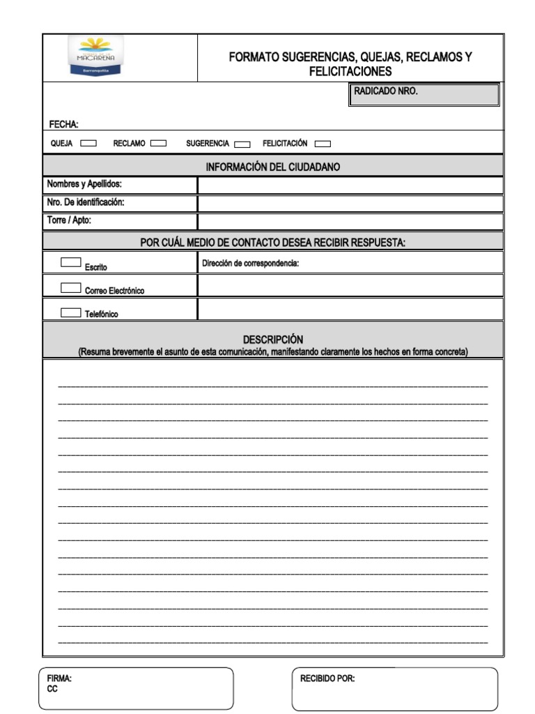 Formato de Quejas y Sugerencias | PDF