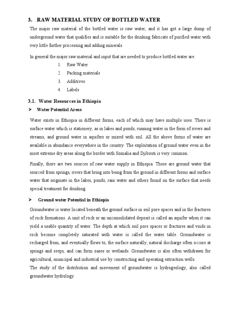 Raw Materials Water Study PDF Groundwater Water