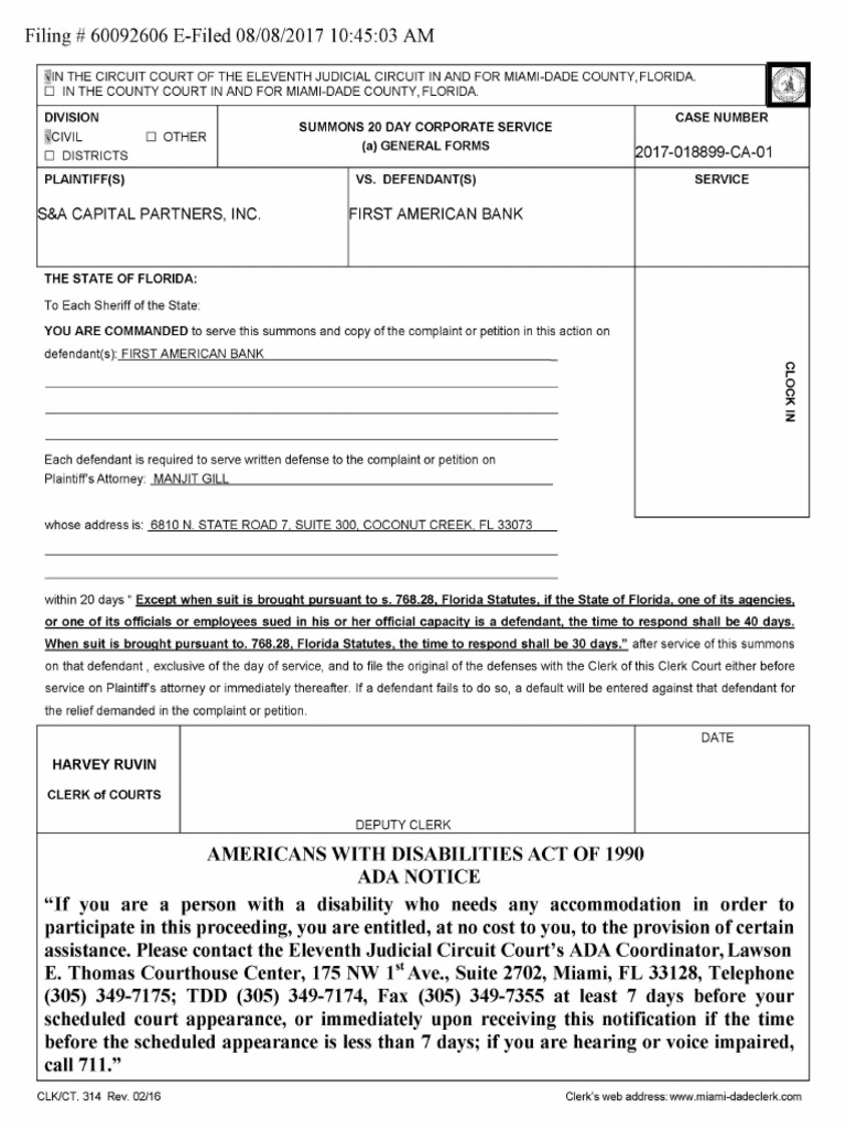 (17018899 4) 20 Day Summons Received PDF Lawsuit Summons