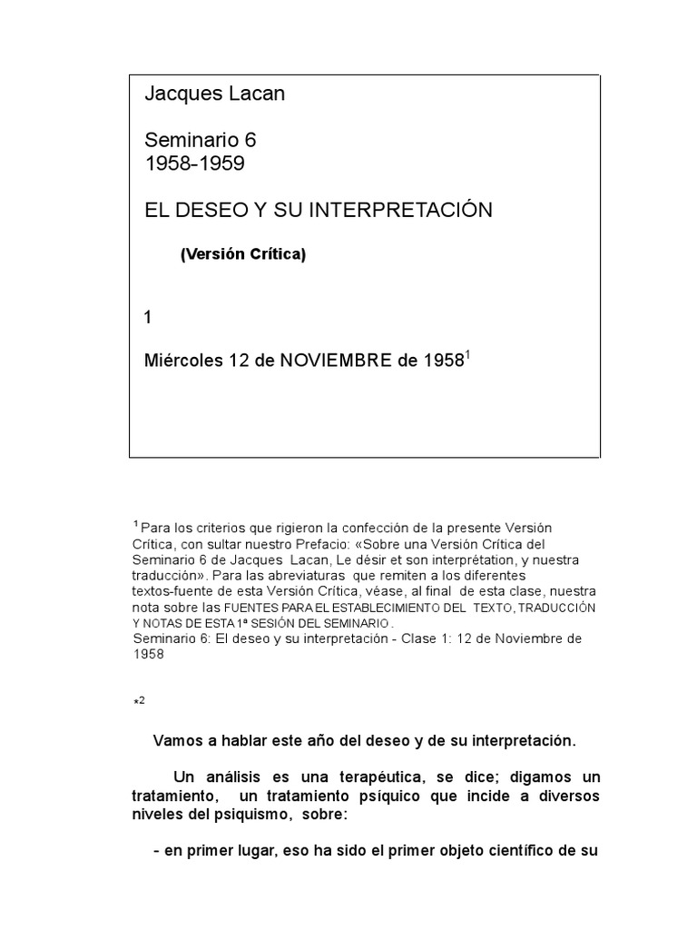 Seminario 6: El deseo en Lacan | PDF | Placer | Jacques Lacan