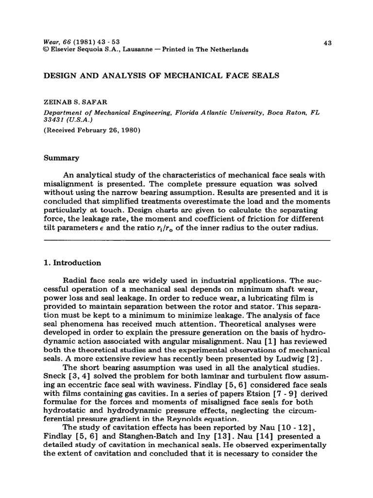 Design and Analysis of Mechanical Face Seals | PDF | Fluid Dynamics ...