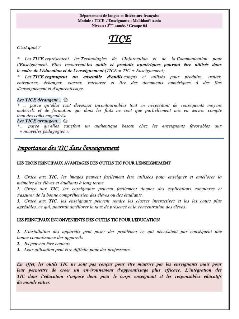 Avantages et inconvénients des TICE | PDF | Internet | Internet et Web