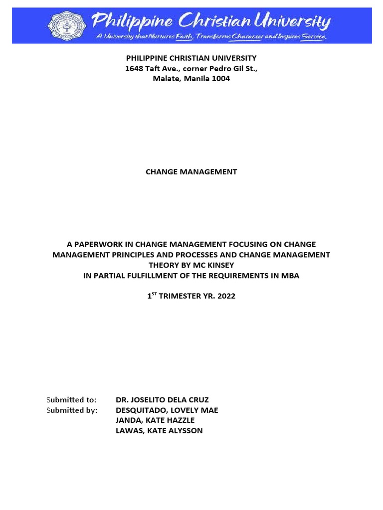 Change Management Paper PCU MBA - Management 1 | PDF | Strategic ...