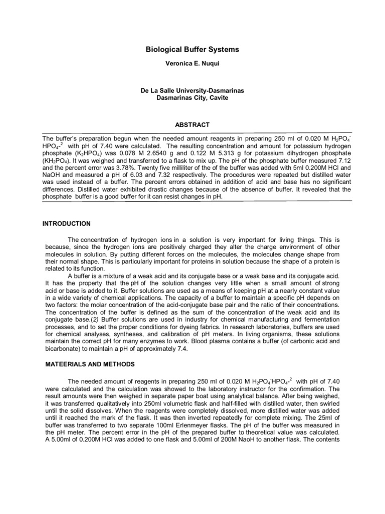 Biological Buffer System Buffer Solution Ph