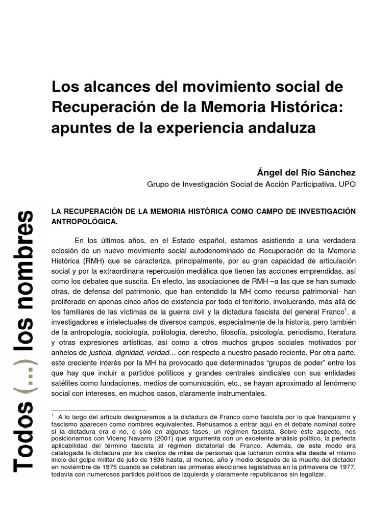 Movimiento Social Recuperacion Memoria Historia Experiencia Andaluza 