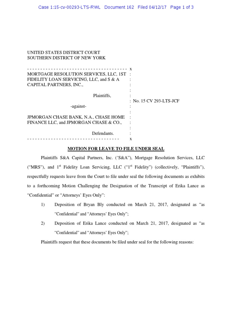 162 MOTION To Seal Document PDF Deposition (Law) Discovery (Law) 162 MOTION To Seal Document PDF Deposition (Law) Discovery (Law)