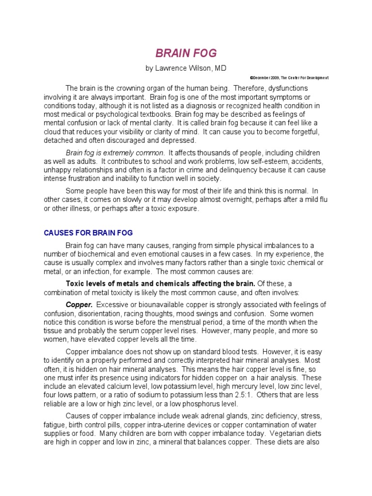 BRAIN FOG PDF Hypoglycemia Foods