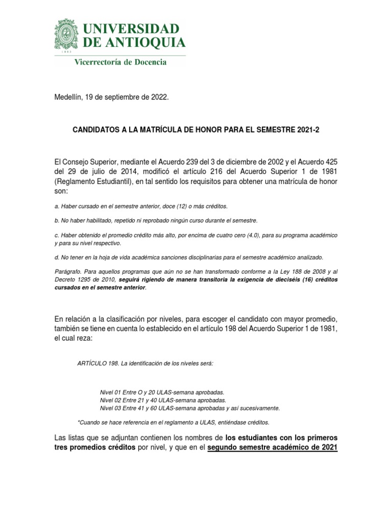Circular Matrícula de Honor 20212 PDF