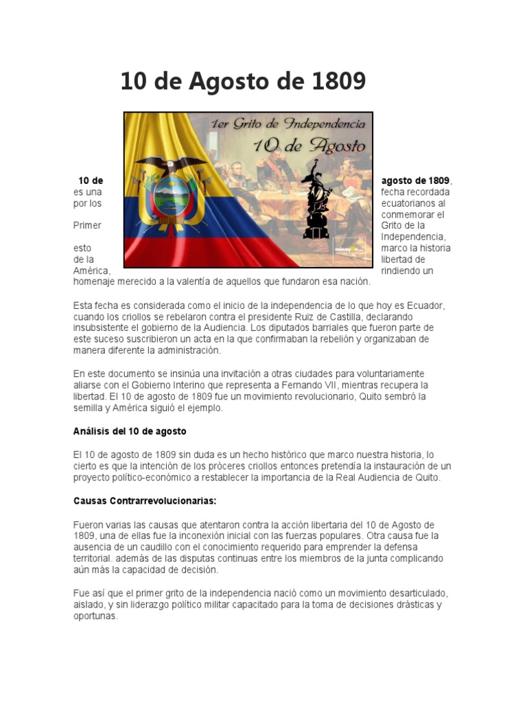 Primer Grito de Independencia: 10 de agosto | PDF | Ecuador | América ...