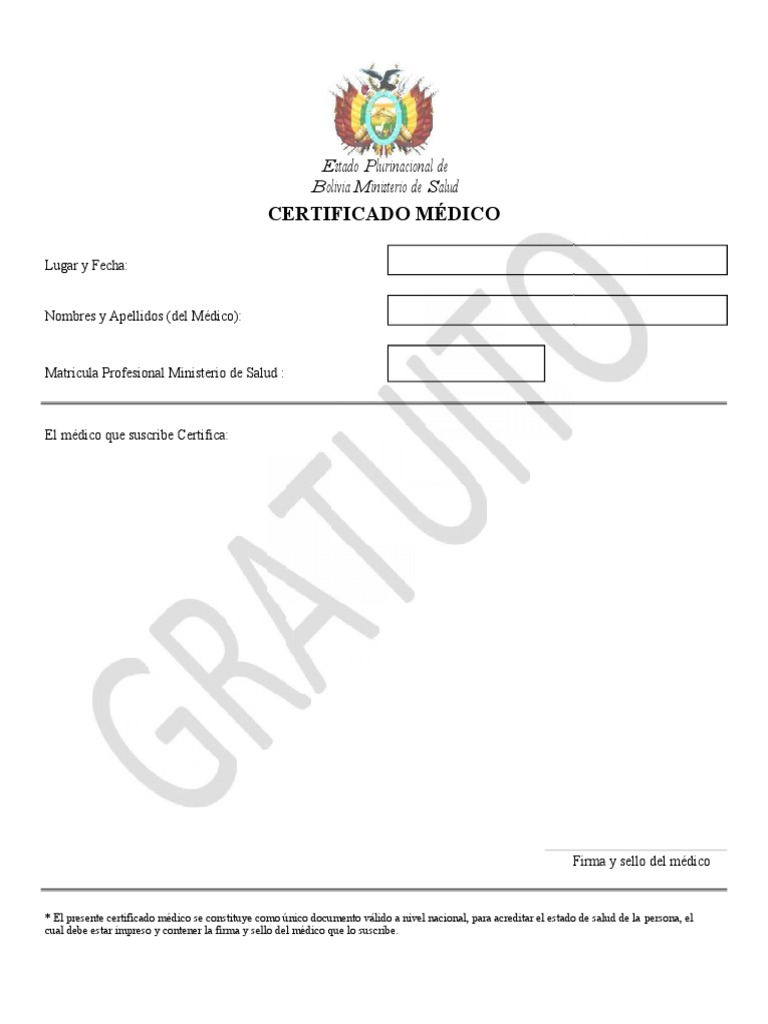 Certificado Médico Oficial en Bolivia | PDF