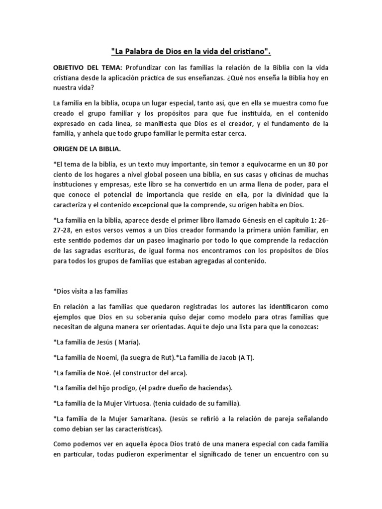 La Palabra de Dios en La Vida Del Cristiano | PDF | Biblia | Dios