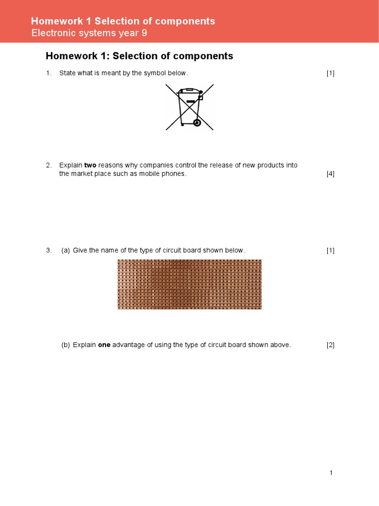 Year 9 Electroics HW 1 | PDF